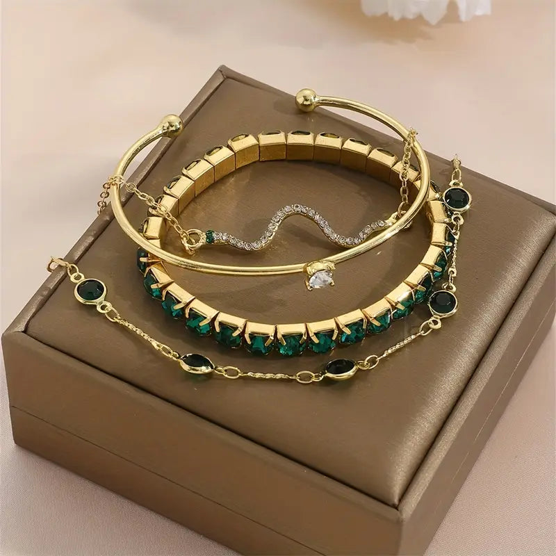 Camille – Stilvolles Armbandset mit grünen Steinen