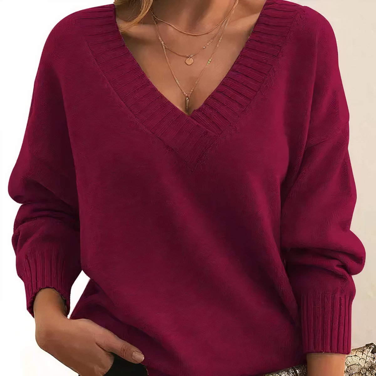 Herbst - Eleganter und bequemer Pullover mit V-Ausschnitt