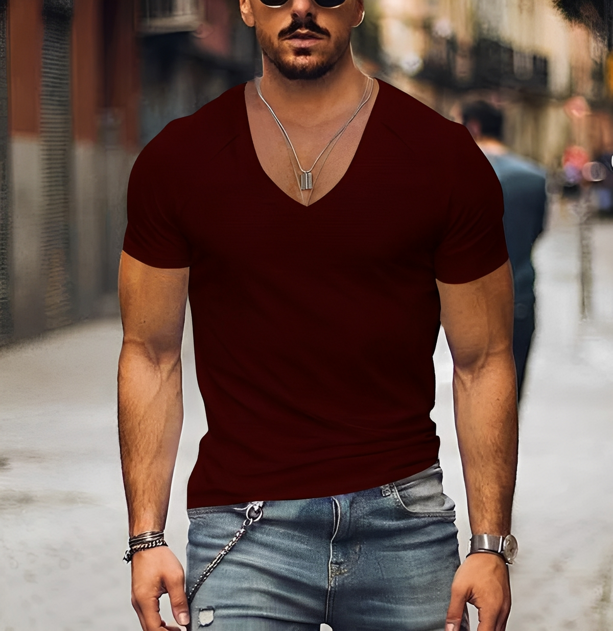 Rojan - Herren T-Shirt mit modernem V-Ausschnitt