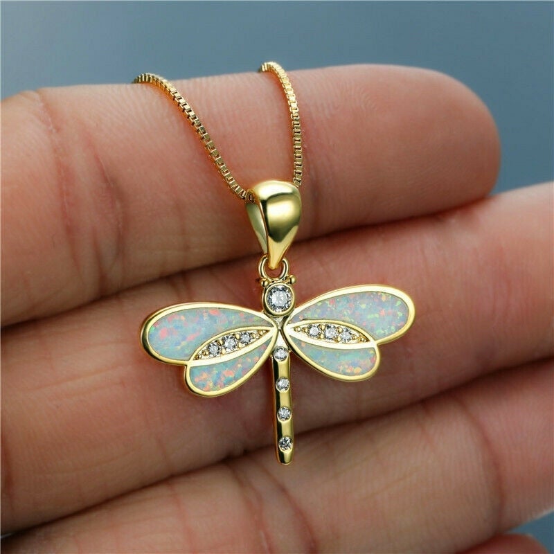 Siena – Halskette mit Libelle in Gold und Opal