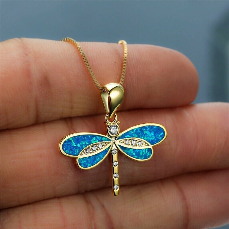 Siena – Halskette mit Libelle in Gold und Opal