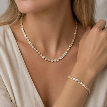 Victoria – Halskette und Armband mit schimmerndem runden Knopf