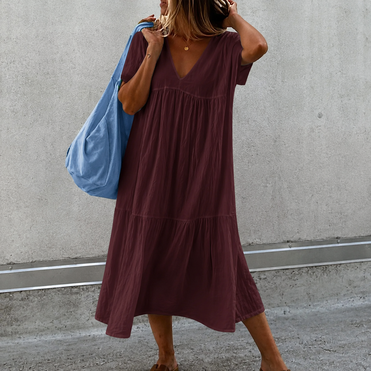 Deanna - Bequemes und vielseitiges Freizeitkleid mit V-Ausschnitt