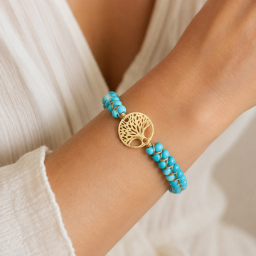 Arboréa – Handgefertigtes Armband mit Lebensbaum und Türkis