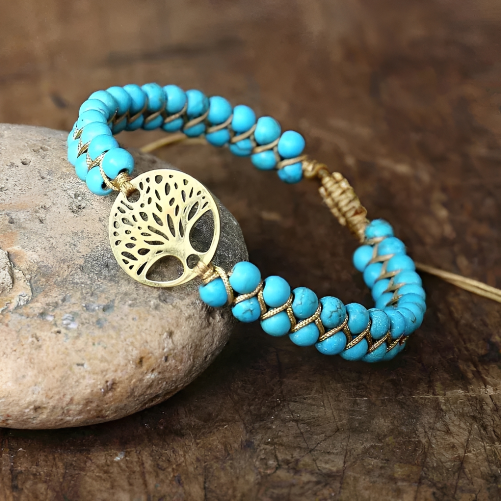 Arboréa – Handgefertigtes Armband mit Lebensbaum und Türkis