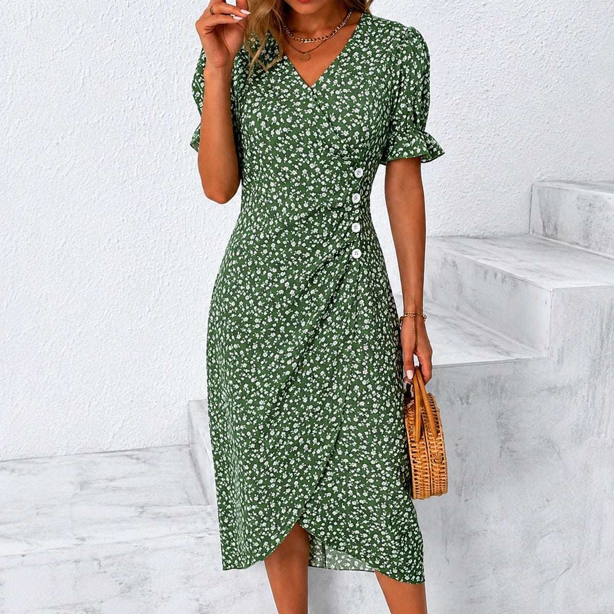 Gabriella - Elegantes Kleid mit Blumendesign und asymmetrischem Schnitt