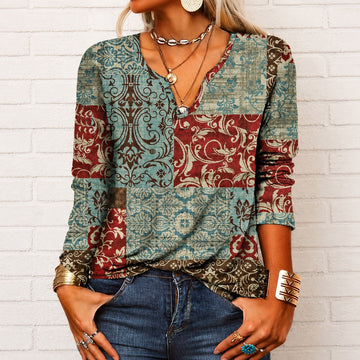 Katharina - Bluse im Boho-Stil mit langen Ärmeln und V-Ausschnitt