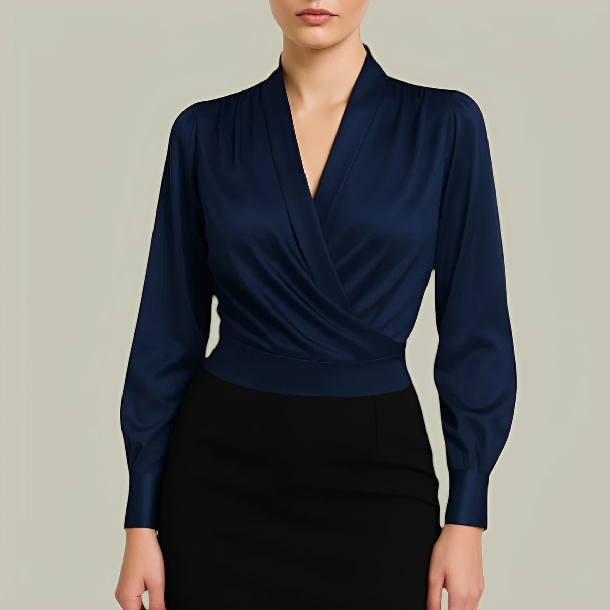 Livia - Elegante Langarmbluse im Wickelstil