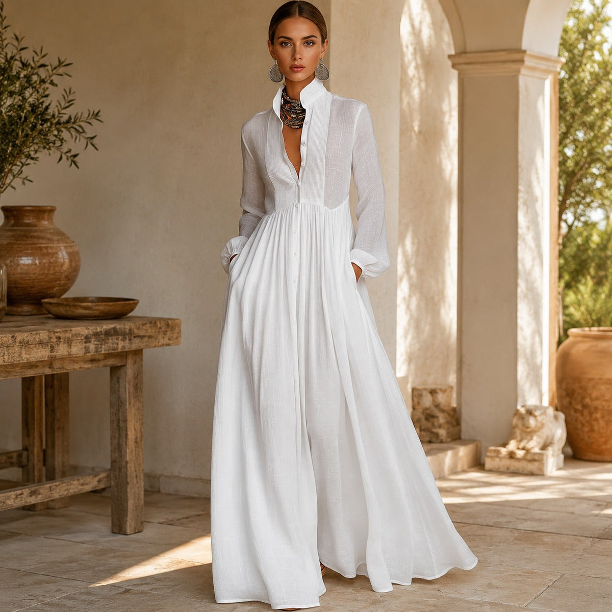 Kyran - Elegantes langes Kleid mit langen Ärmeln