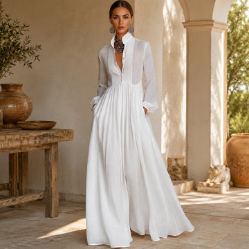 Kyran - Elegantes langes Kleid mit langen Ärmeln