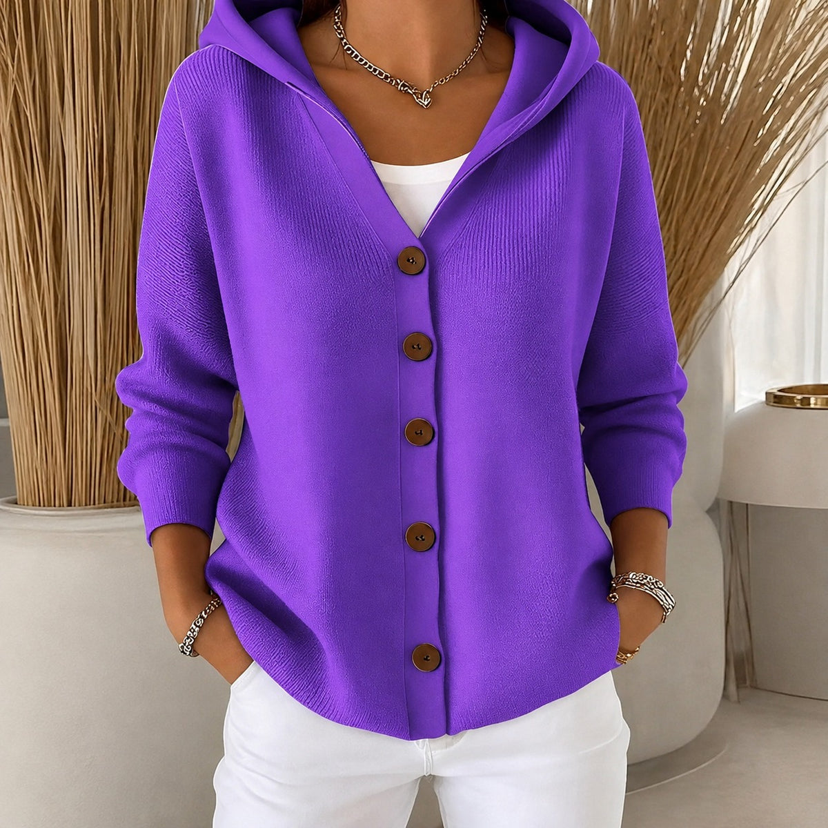 Ryanne - Gemütliche Langarmjacke mit Kapuze für Damen