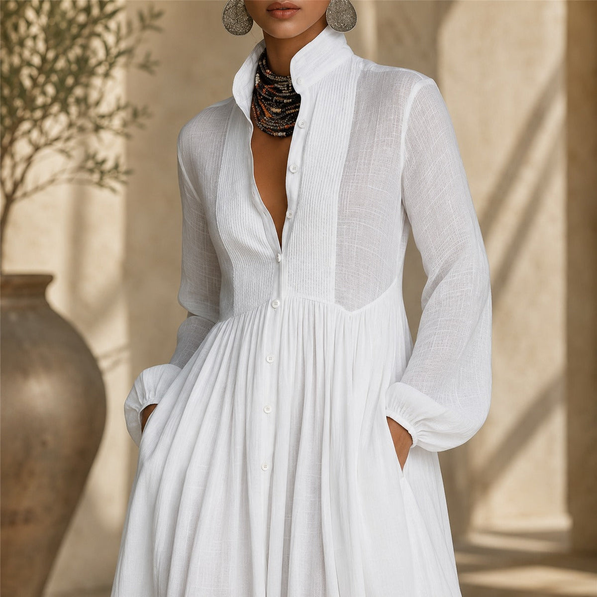 Kyran - Elegantes langes Kleid mit langen Ärmeln
