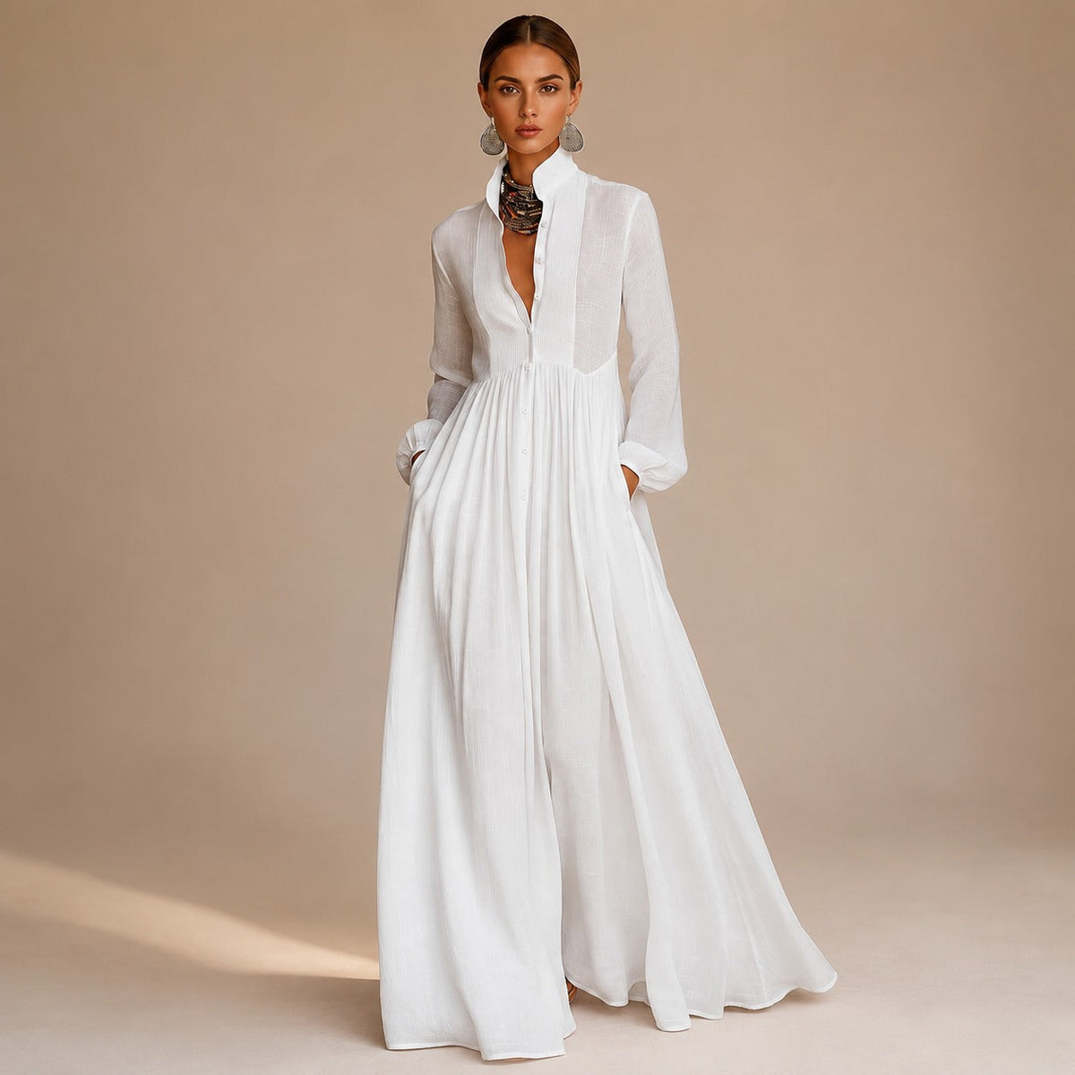 Kyran - Elegantes langes Kleid mit langen Ärmeln