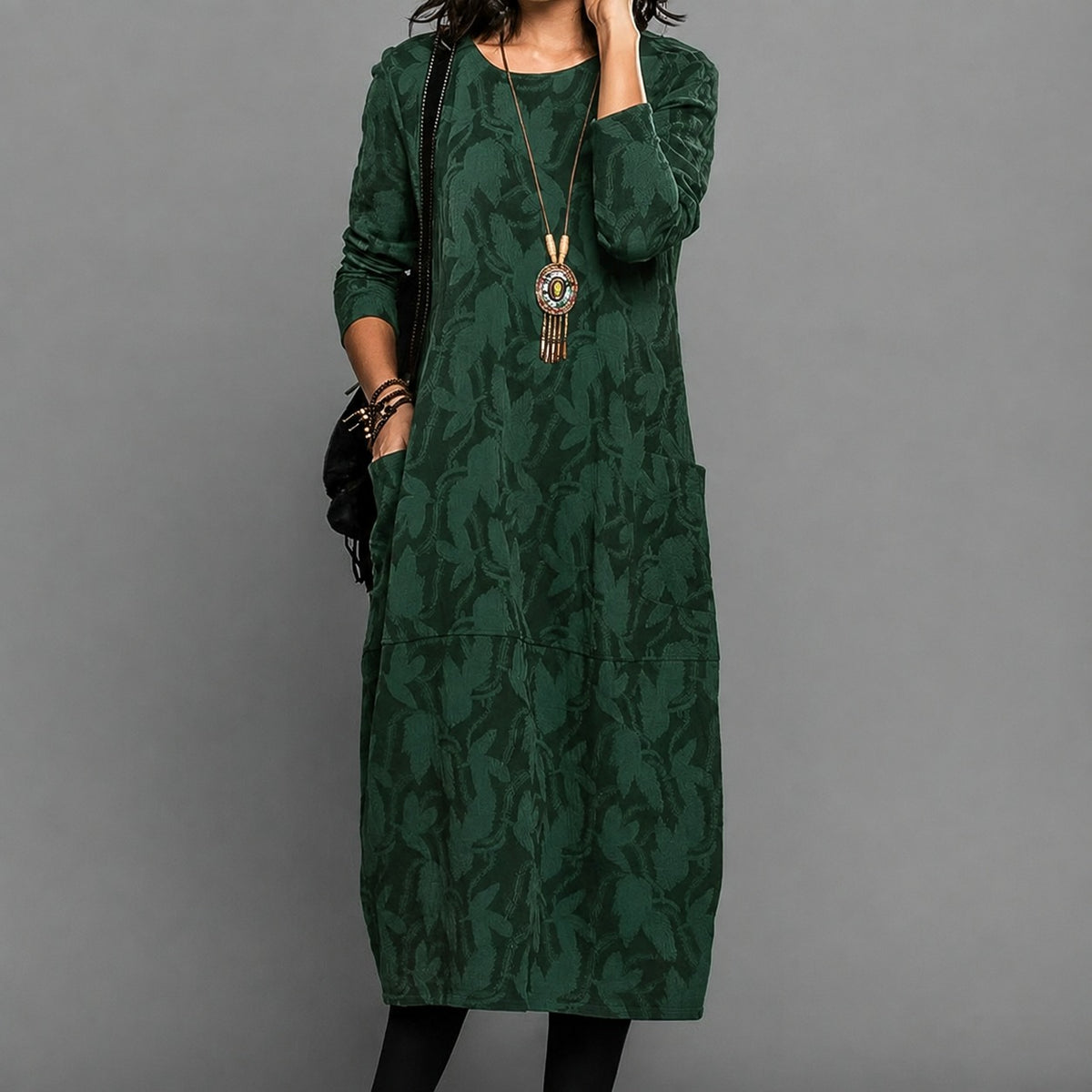 Alisha - Bedrucktes Midi-Kleid mit langen Ärmeln