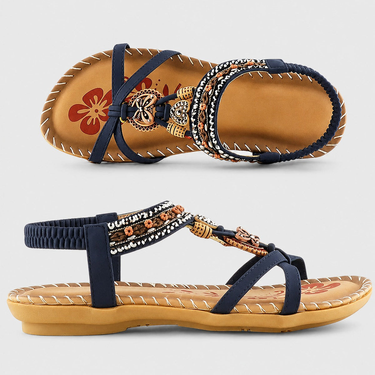 Eleanor - Stilvolle flache Sandalen mit glanzvollen Details