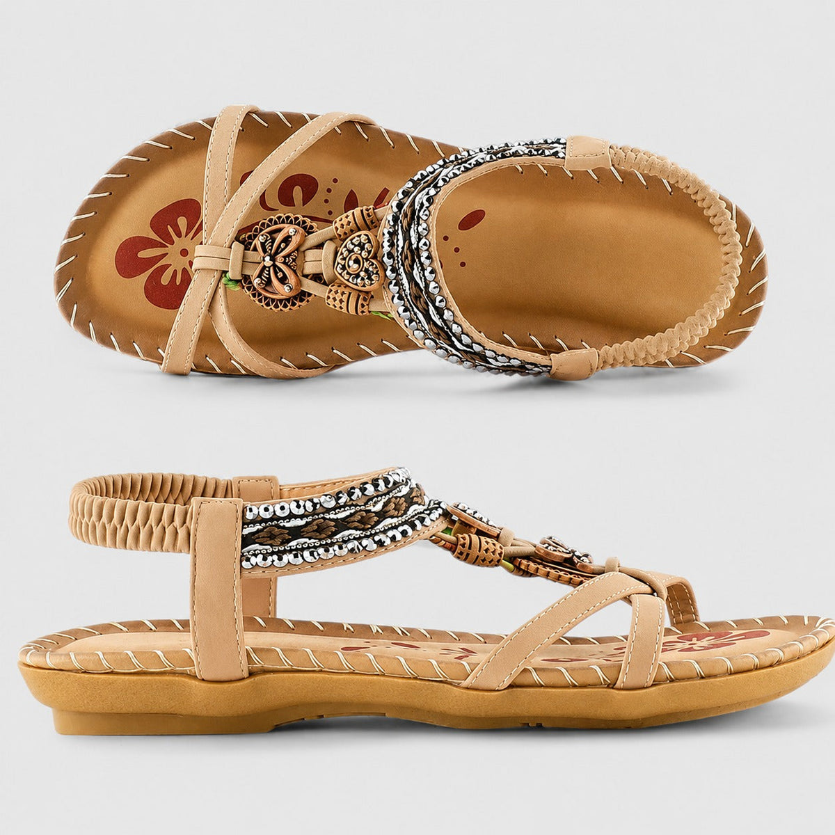 Eleanor - Stilvolle flache Sandalen mit glanzvollen Details