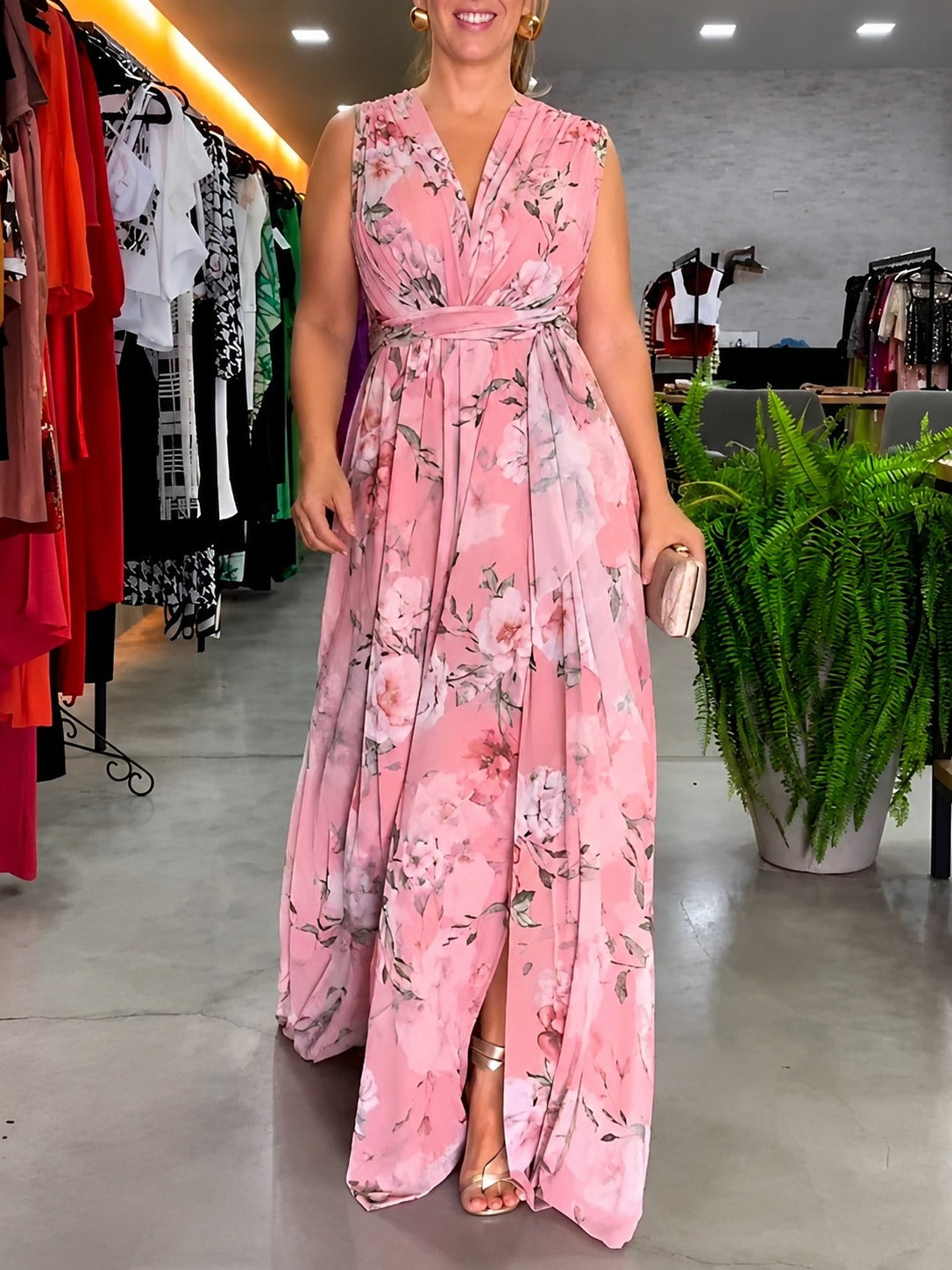 Hana - Weites ärmelloses Blumenkleid
