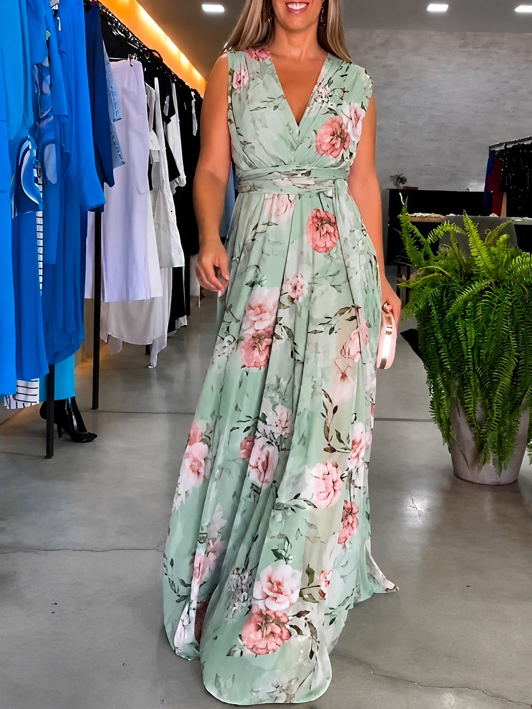 Hana - Weites ärmelloses Blumenkleid