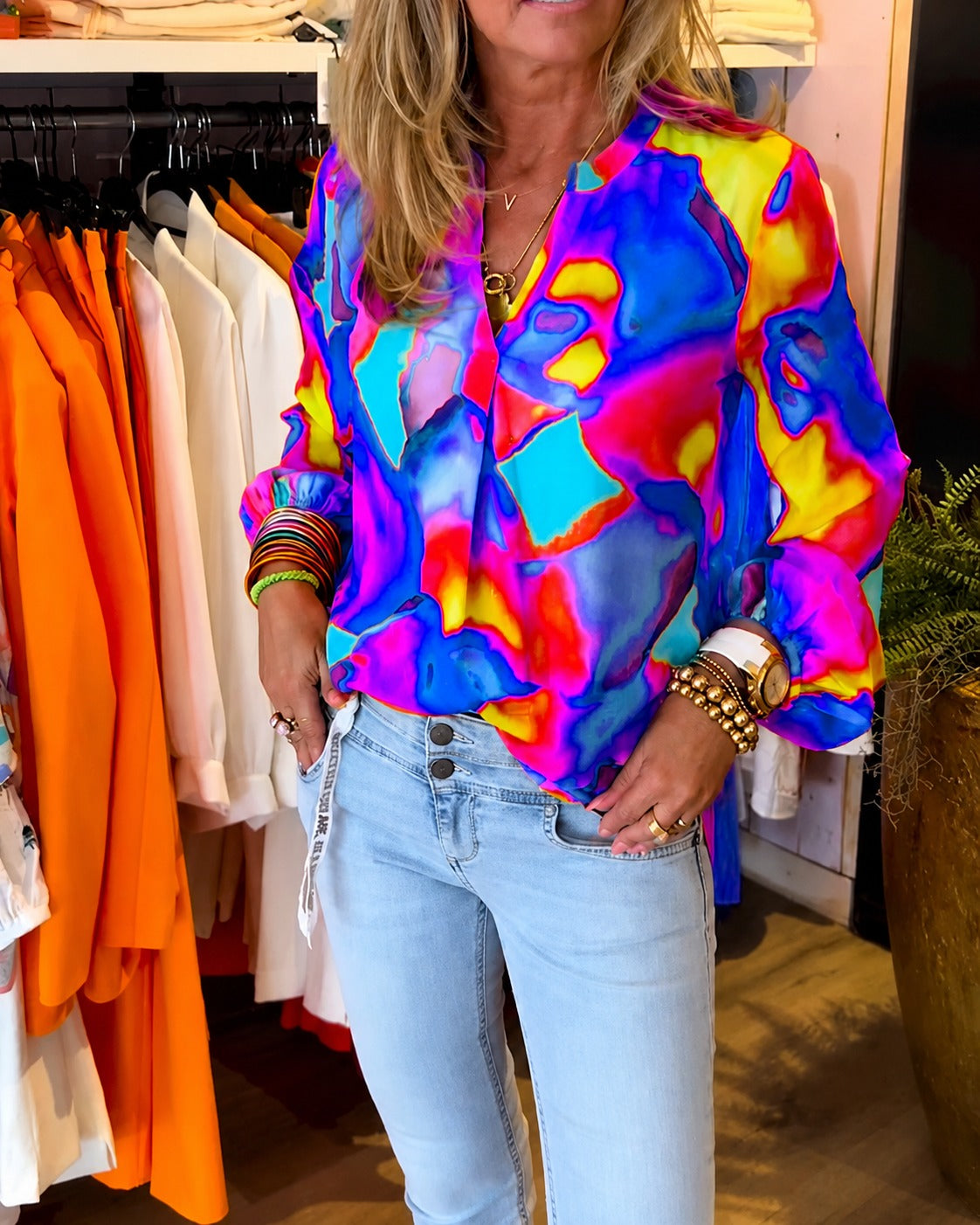 Daisie - Farbige Bluse mit langen Ärmeln