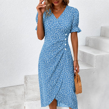 Gabriella - Elegantes Kleid mit Blumendesign und asymmetrischem Schnitt
