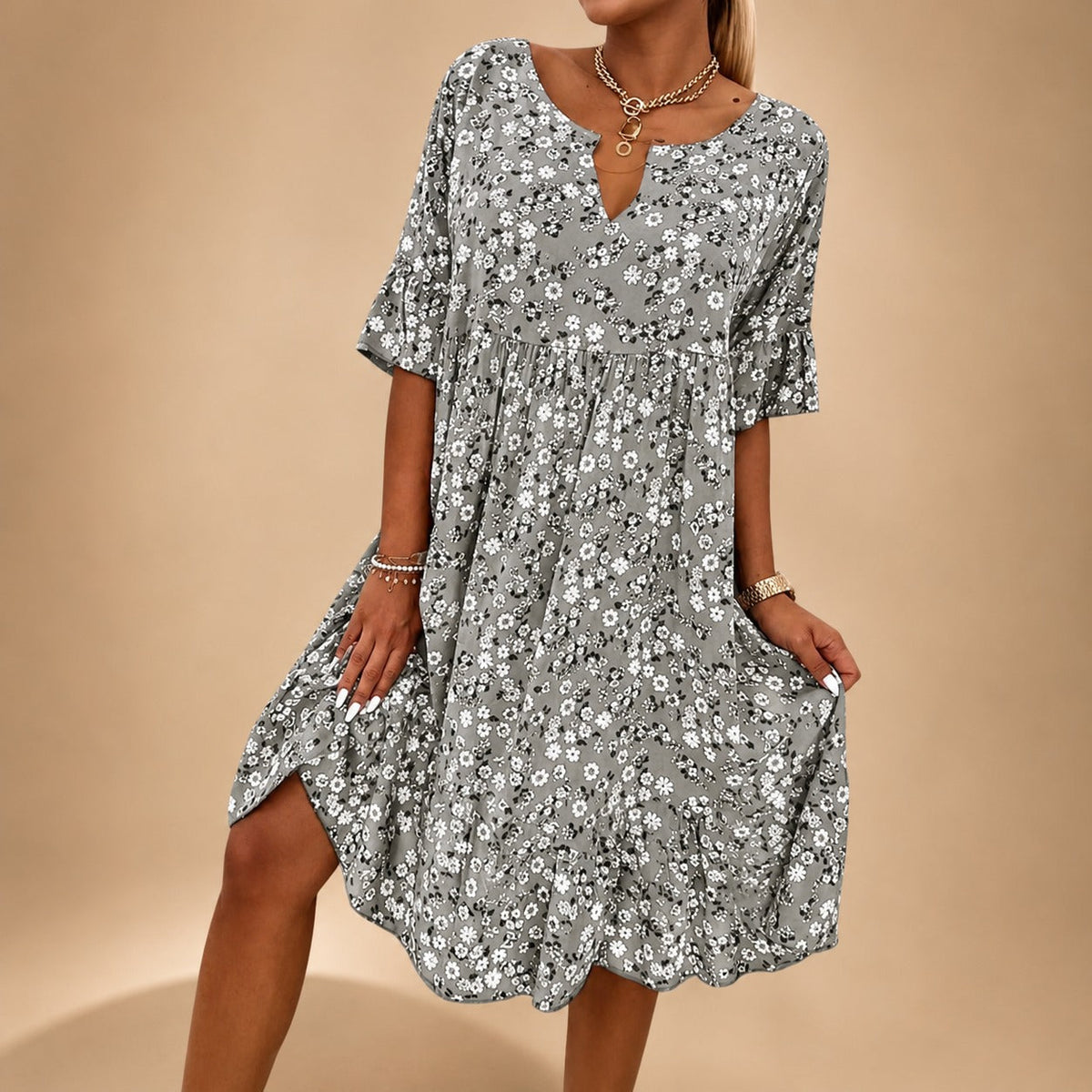 Lilian - Stilvolles Kleid mit Blumendruck und fließender Form