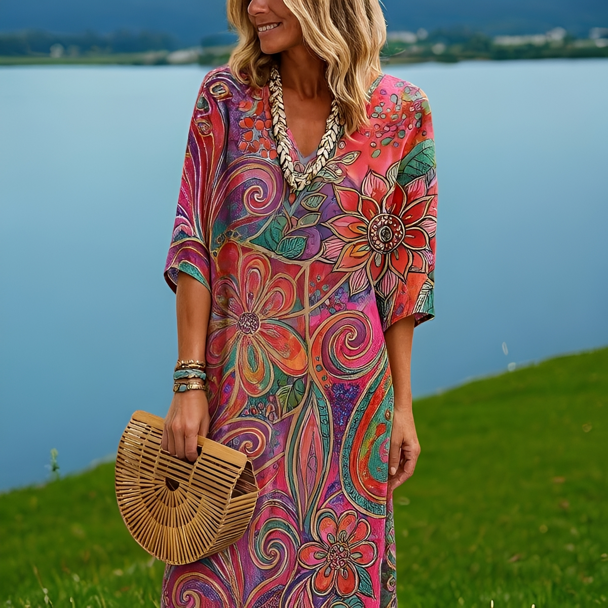 Amara - Buntes Kleid mit Blumenmuster