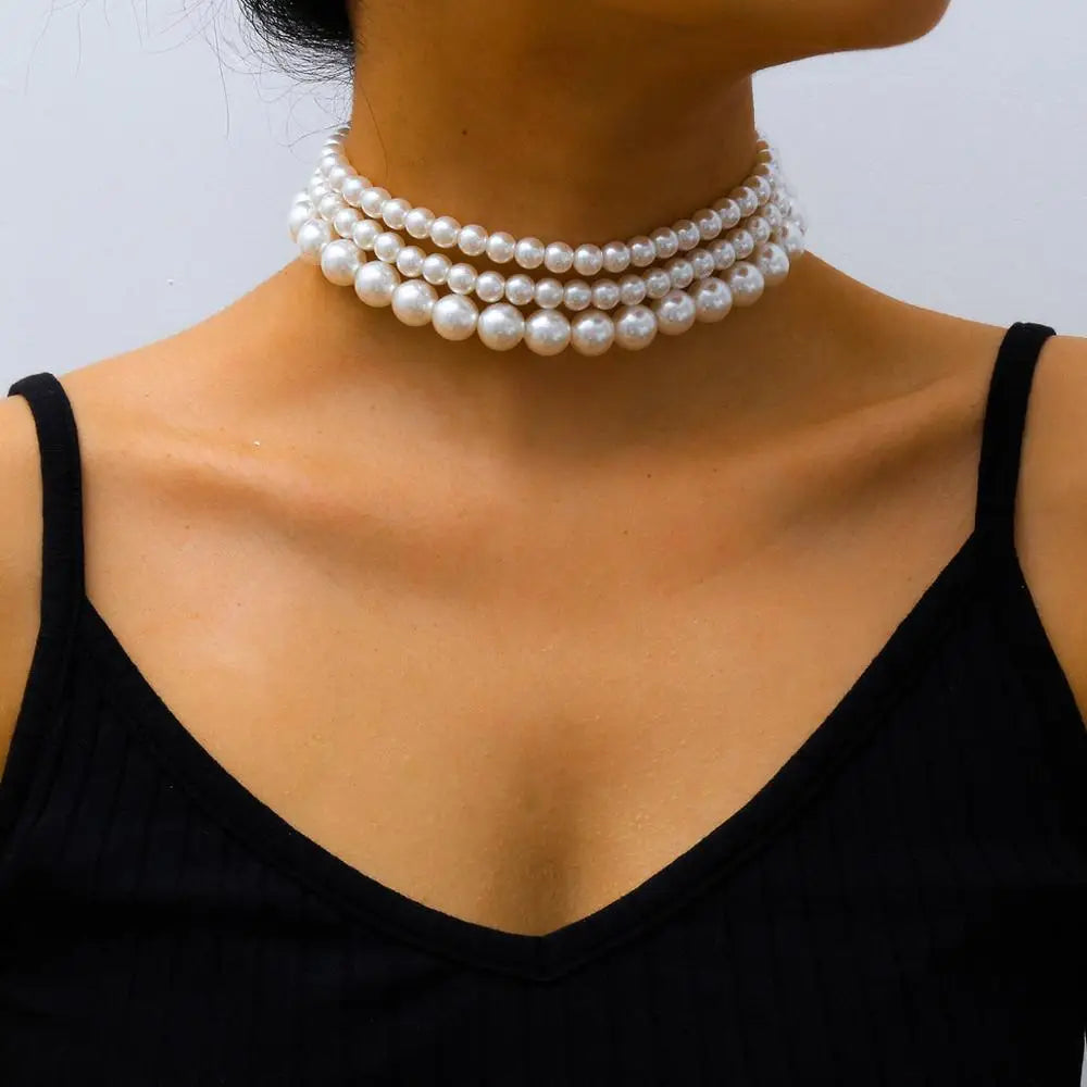 Set von Perlen-Choker-Halsketten - (3-teilig) Perlenhalskette