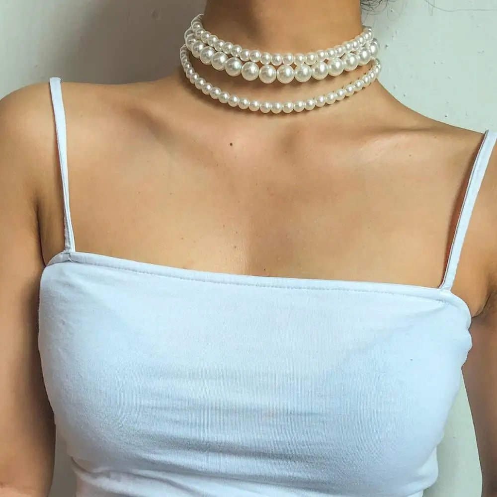 Set von Perlen-Choker-Halsketten - (3-teilig) Perlenhalskette