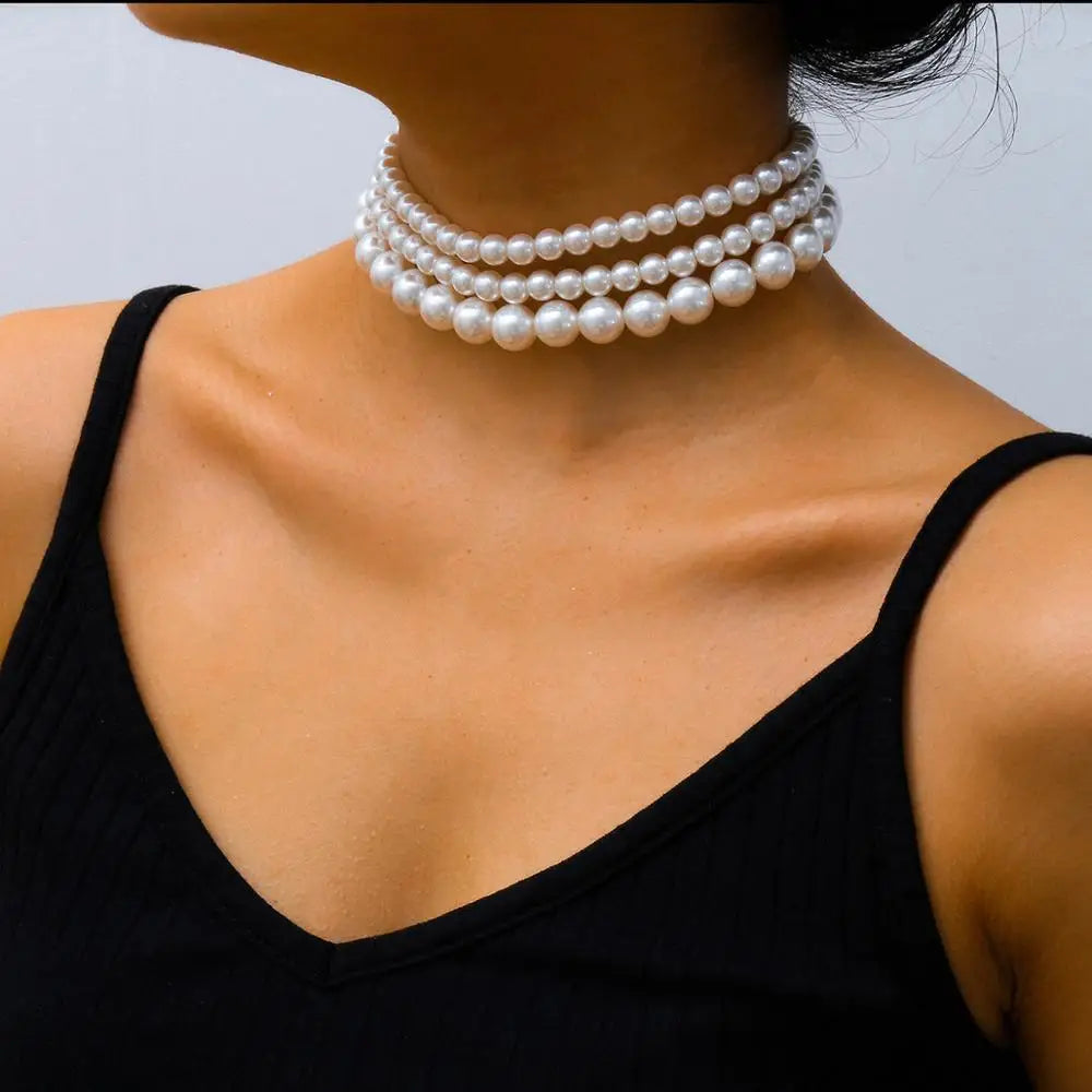 Set von Perlen-Choker-Halsketten - (3-teilig) Perlenhalskette