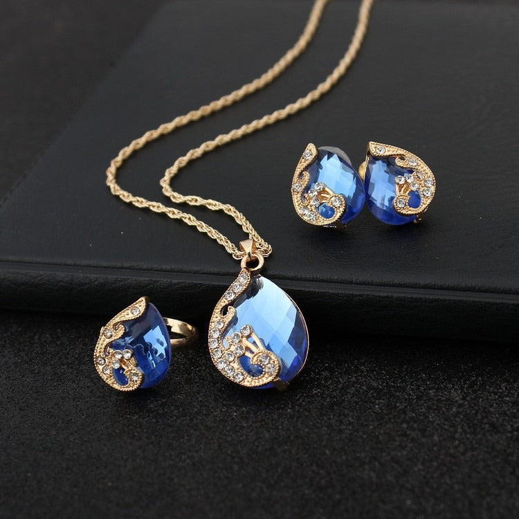 Pia – Schmuckset mit Halskette und Ohrringen in Blau