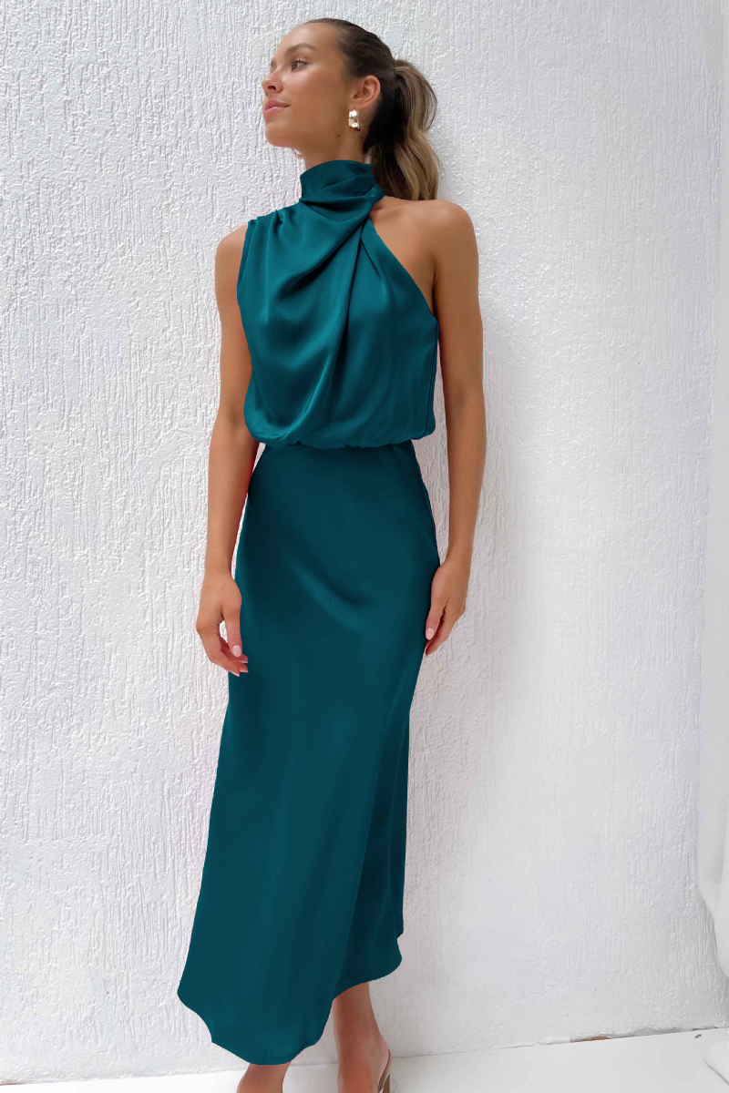 Elianna – Elegantes Midi-Kleid mit asymmetrischem Ausschnitt