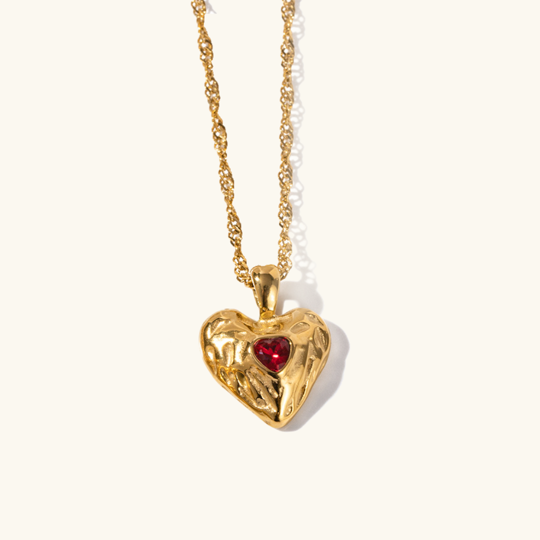Vesper - Rote Herz-Halskette aus Gold