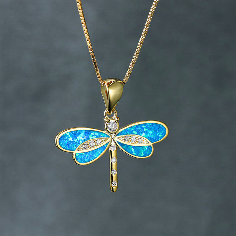 Siena – Halskette mit Libelle in Gold und Opal