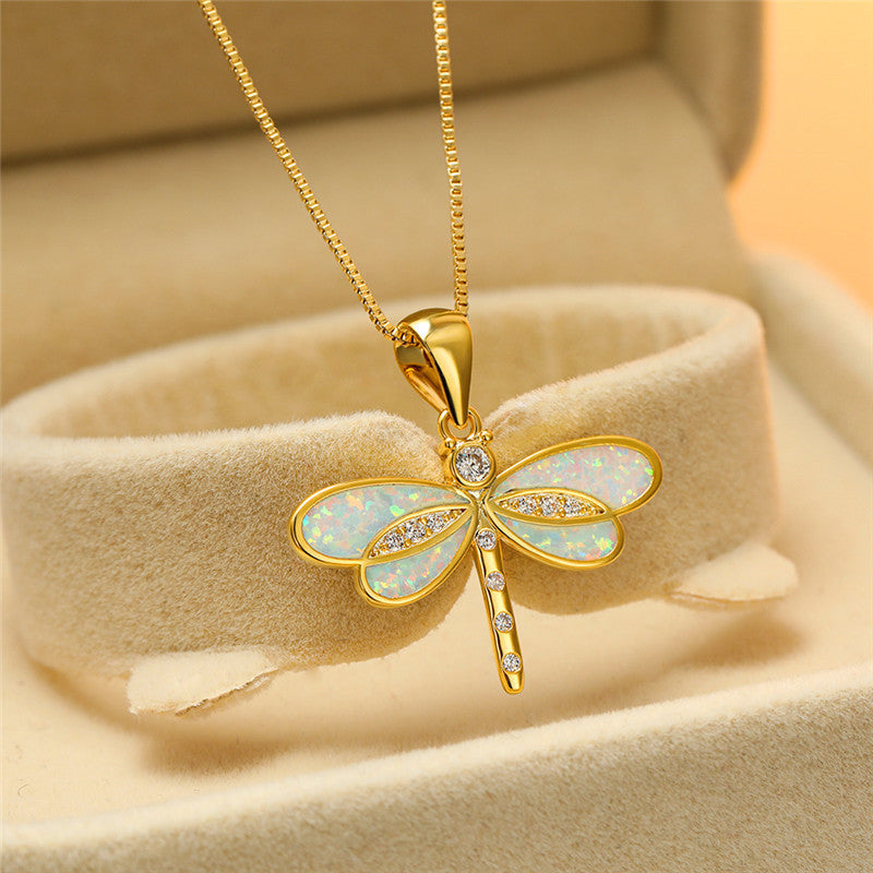 Siena – Halskette mit Libelle in Gold und Opal