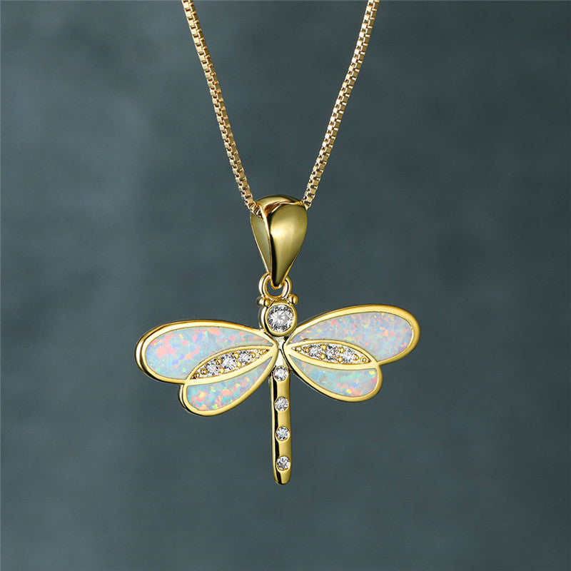 Siena – Halskette mit Libelle in Gold und Opal