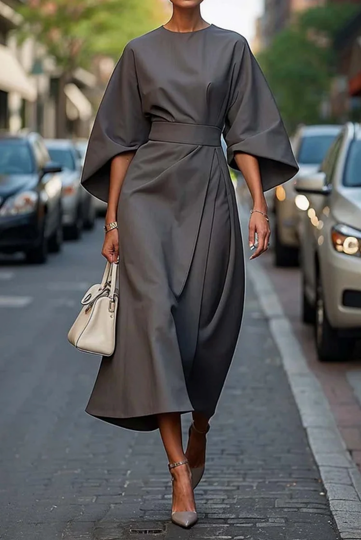 Clare - Raffiniertes Maxikleid mit Taillengürtel