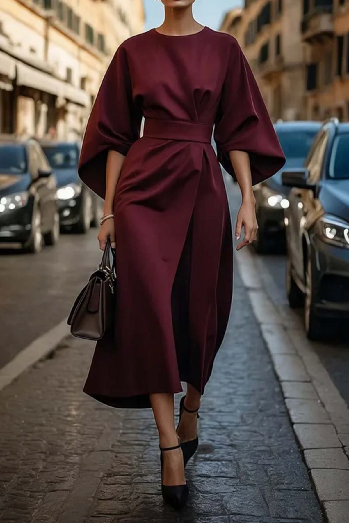 Clare - Raffiniertes Maxikleid mit Taillengürtel