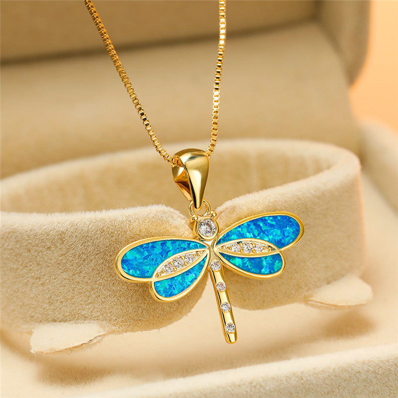 Siena – Halskette mit Libelle in Gold und Opal
