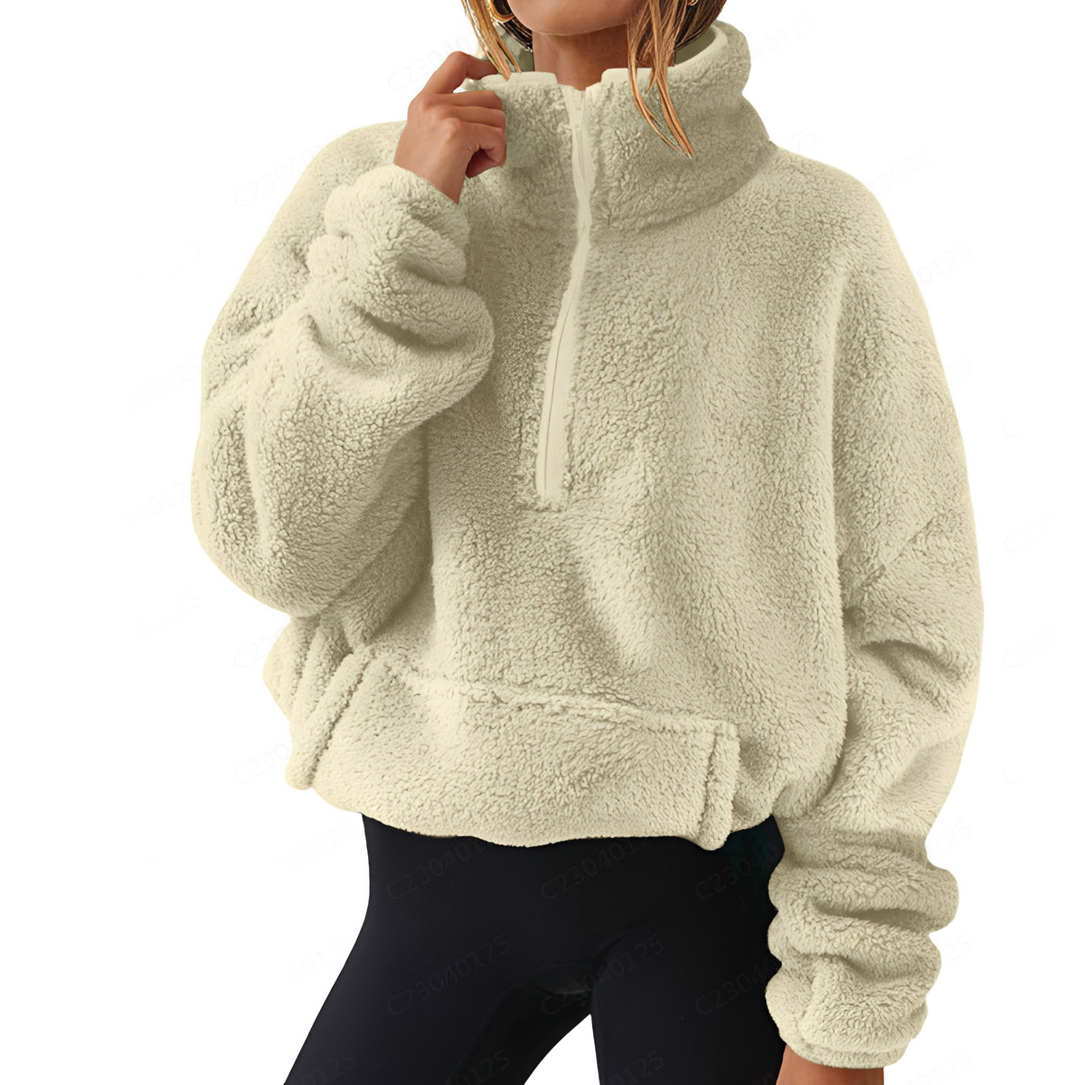 Tiffany - Warmer Samtpullover mit halbem Reißverschluss für Damen