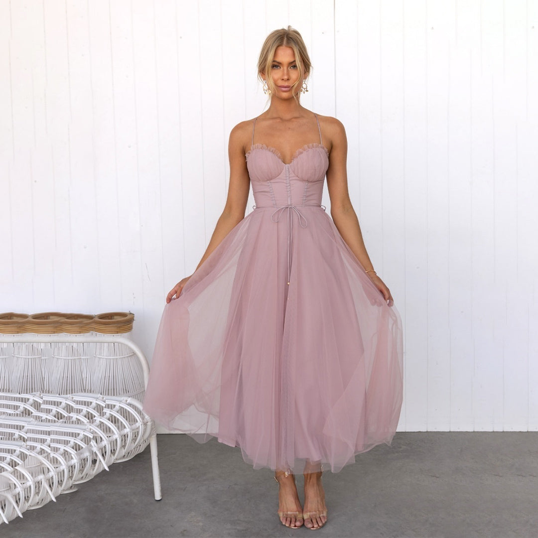 Roseanne – Langes Maxikleid schulterfrei aus Netz