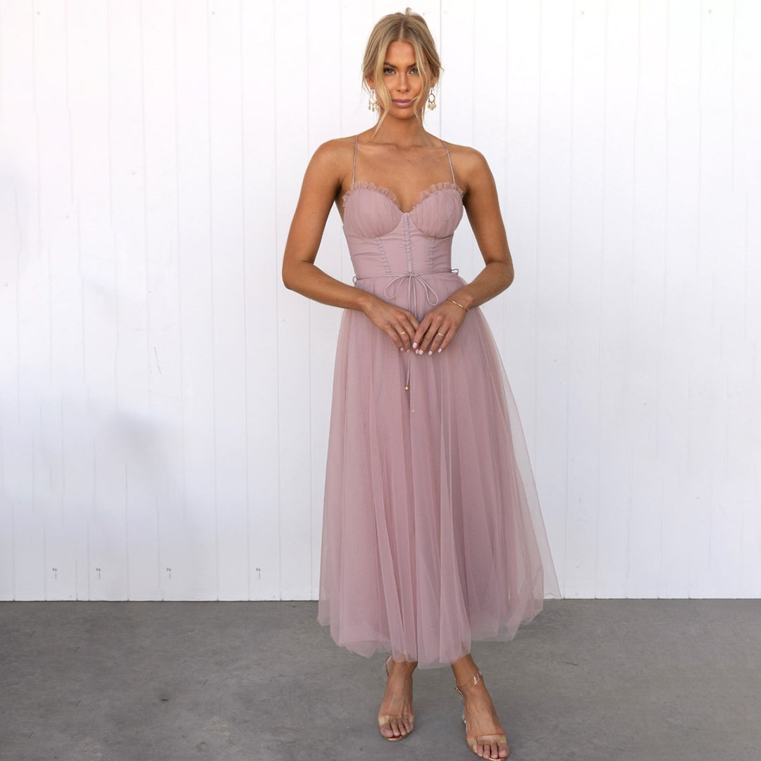 Roseanne – Langes Maxikleid schulterfrei aus Netz