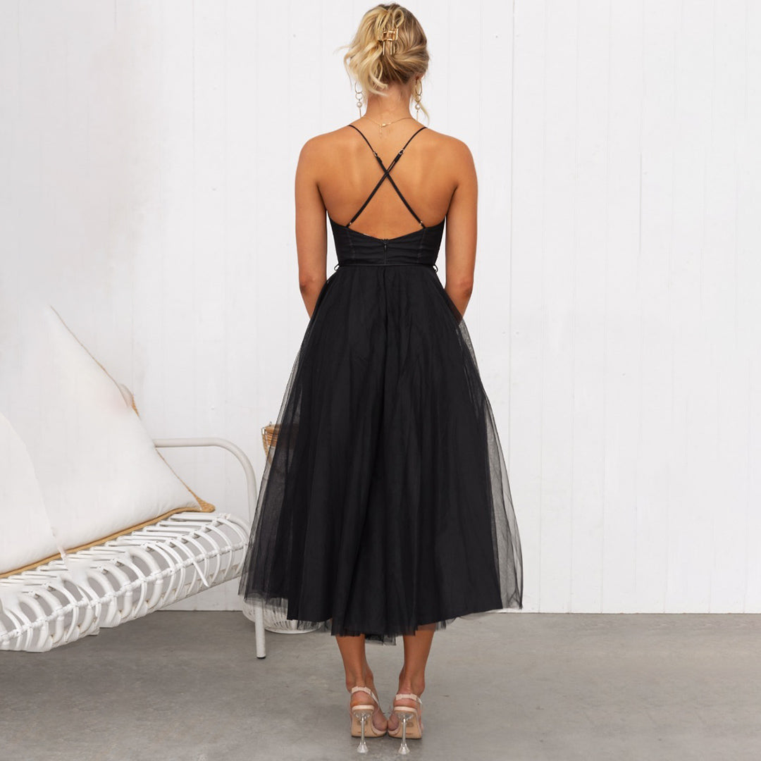 Roseanne – Langes Maxikleid schulterfrei aus Netz