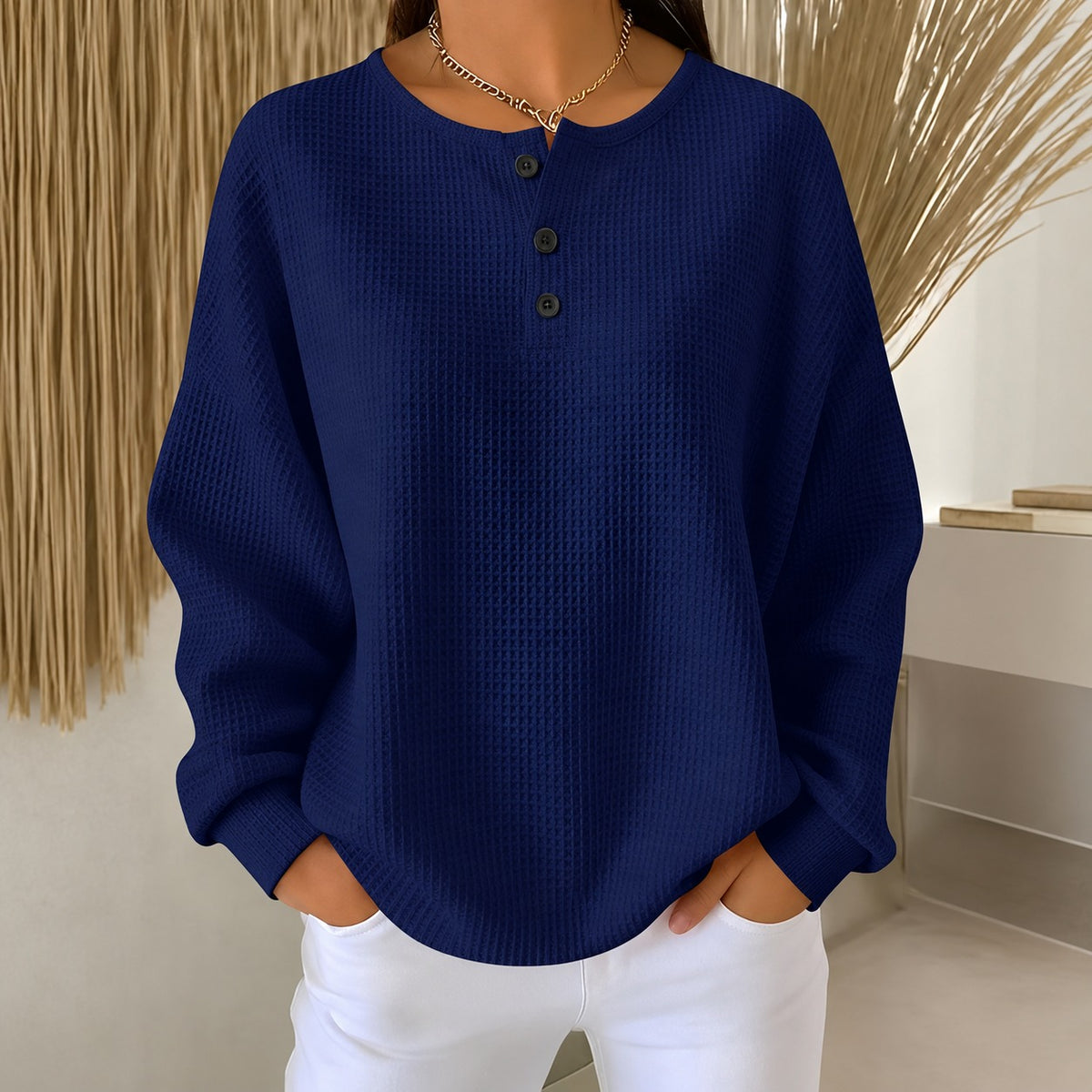 Anabella - Bequemer Waffelpullover mit Knopfleiste für Damen