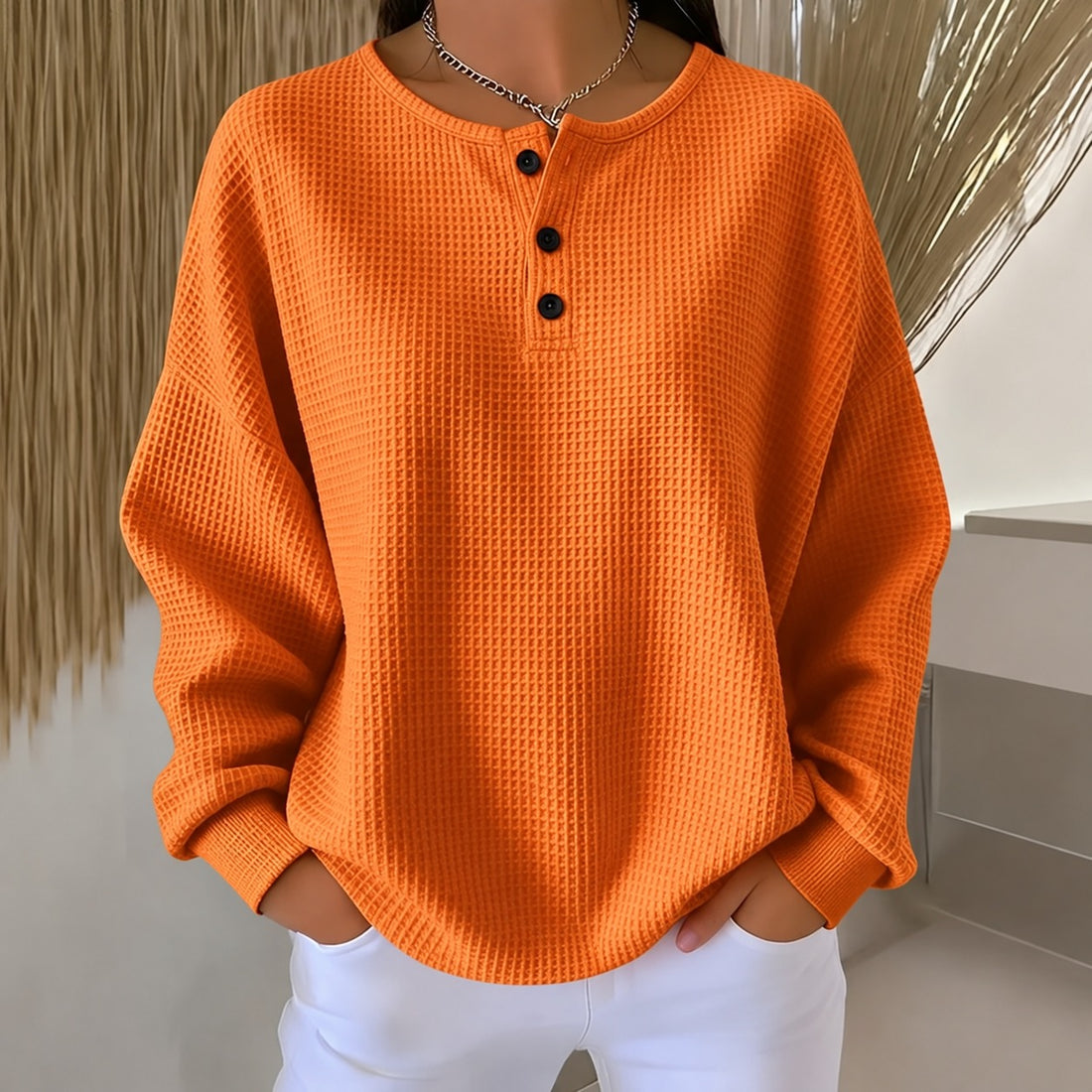 Anabella - Bequemer Waffelpullover mit Knopfleiste für Damen