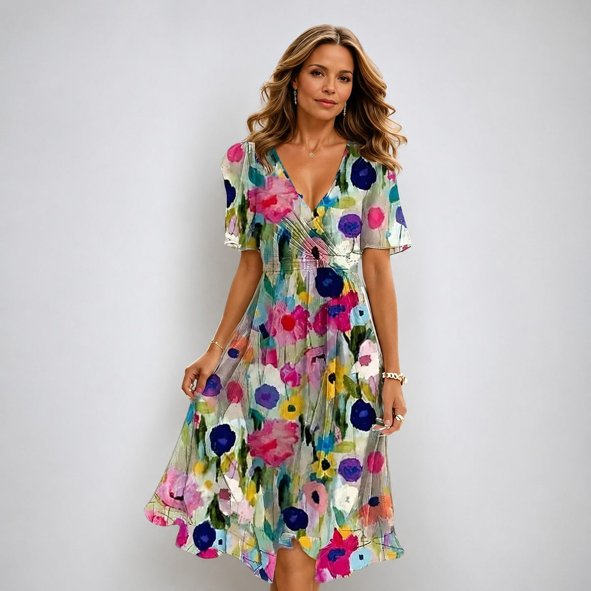 Annegret - Stilvolles Damenkleid mit V-Ausschnitt