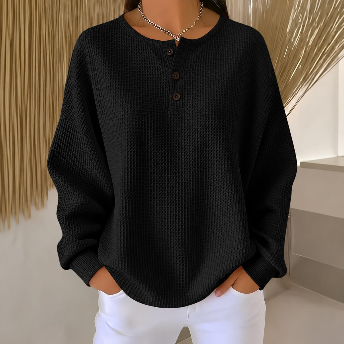 Anabella - Bequemer Waffelpullover mit Knopfleiste für Damen