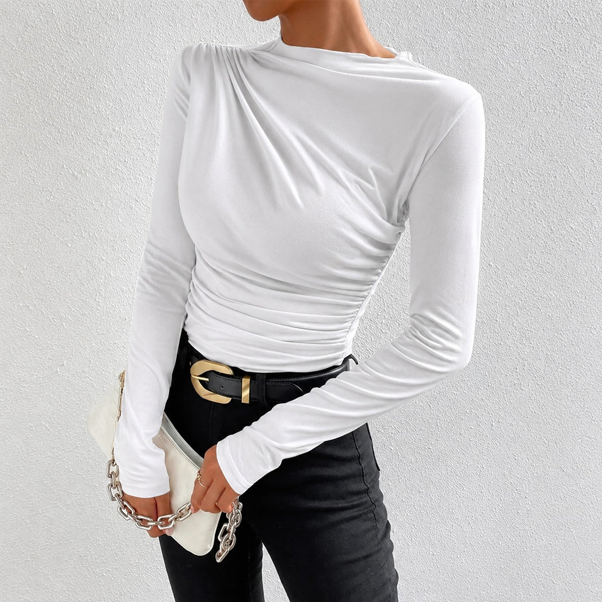 Livia - Langärmliges, figurbetontes Shirt mit Rüschen