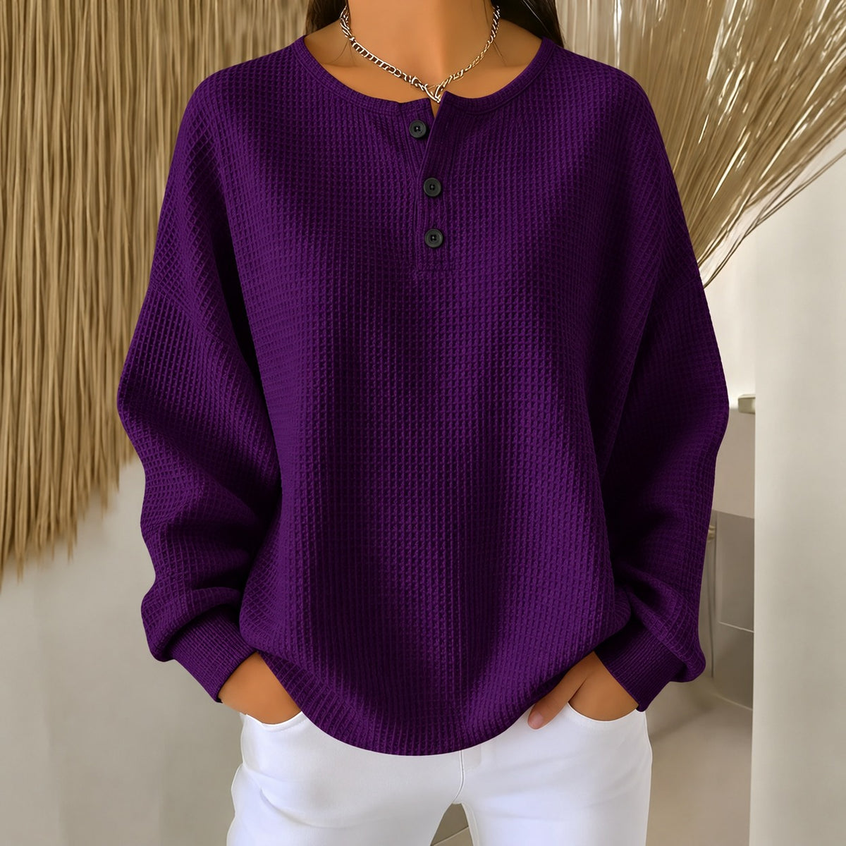 Anabella - Bequemer Waffelpullover mit Knopfleiste für Damen