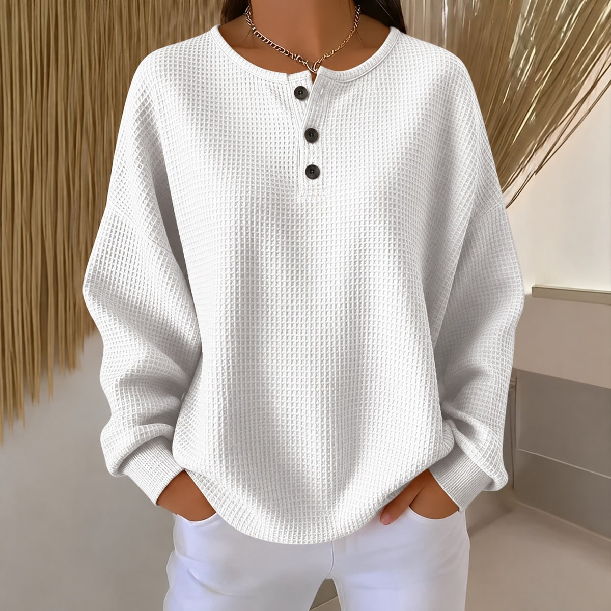 Anabella - Bequemer Waffelpullover mit Knopfleiste für Damen