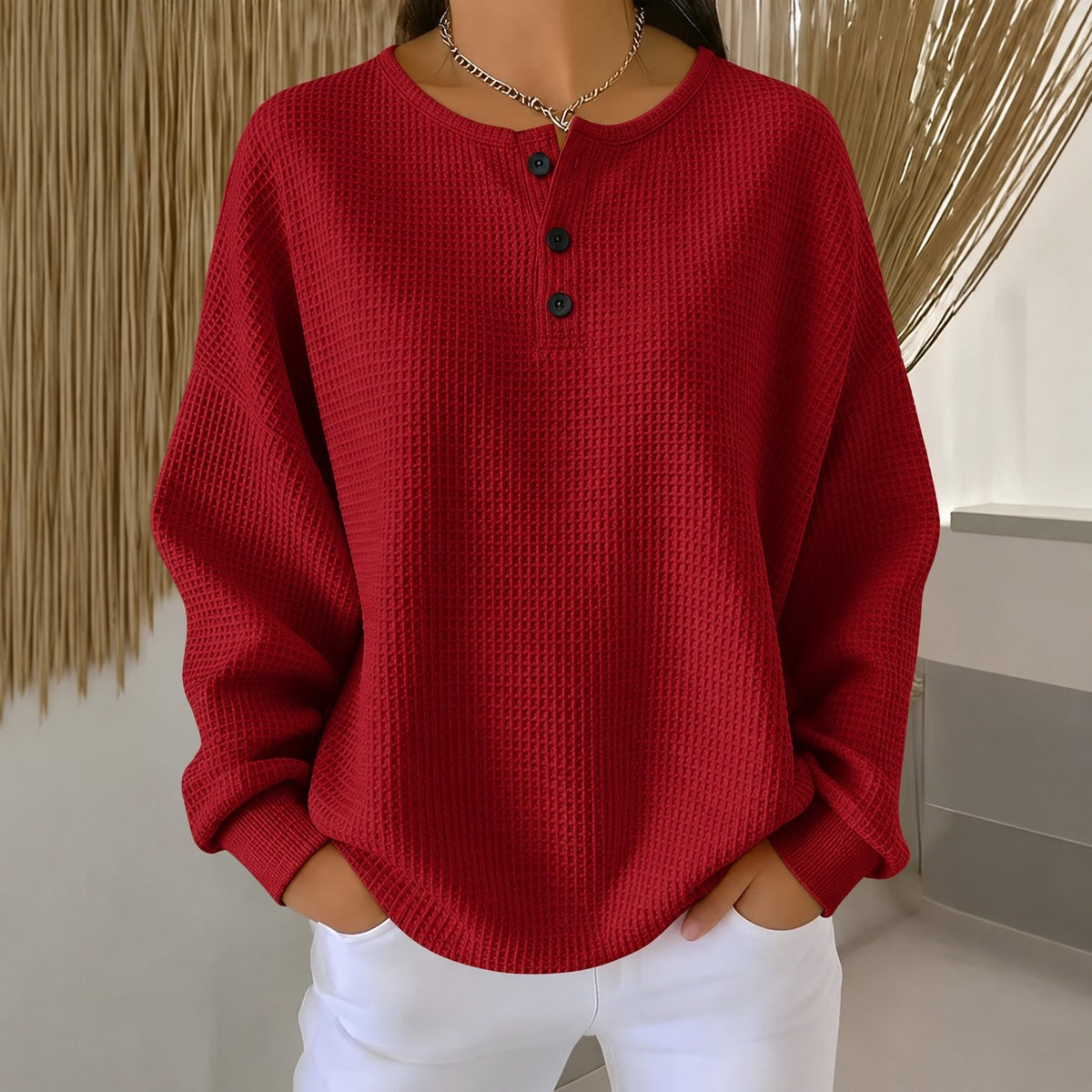 Anabella - Bequemer Waffelpullover mit Knopfleiste für Damen